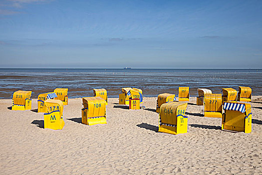 沙滩椅,沙滩,库克斯哈文,下萨克森,德国,欧洲