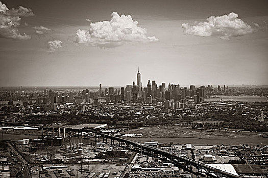 市区,纽约,航拍,一个,世贸中心,新泽西