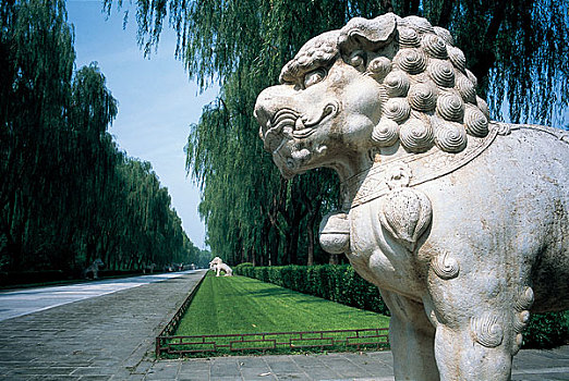 北京昌平明十三陵神道上的石狮