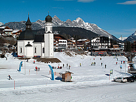 奥地利,北方,锡菲尔,小教堂,越野滑雪,车站
