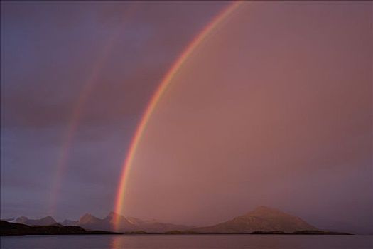 挪威,诺尔兰郡,海格兰德,彩虹,午夜,看,宽,湾,阵雨,普罗旺斯地区艾克斯,鲜明,水