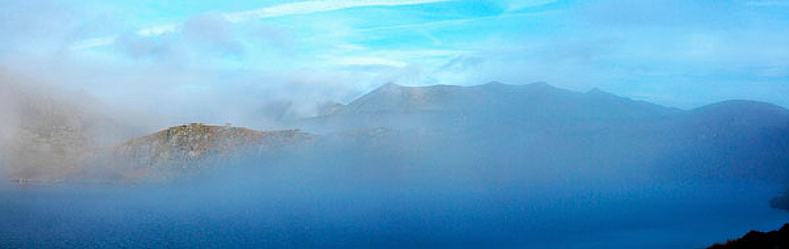 爱尔兰,早晨,薄雾,上方,湖,背景