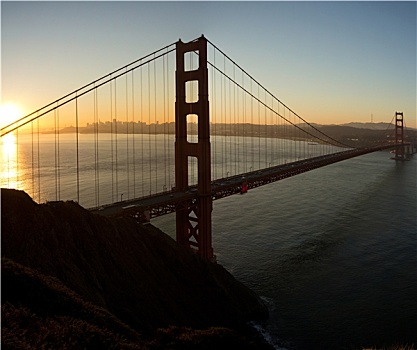 日出,上方,金门大桥,旧金山湾
