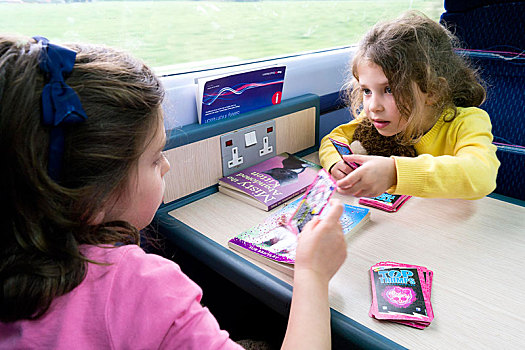 孩子,纸牌,游戏,列车,旅途,英国