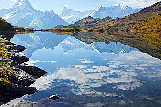 湖,伯爾尼阿爾卑斯山,云,反射,水中