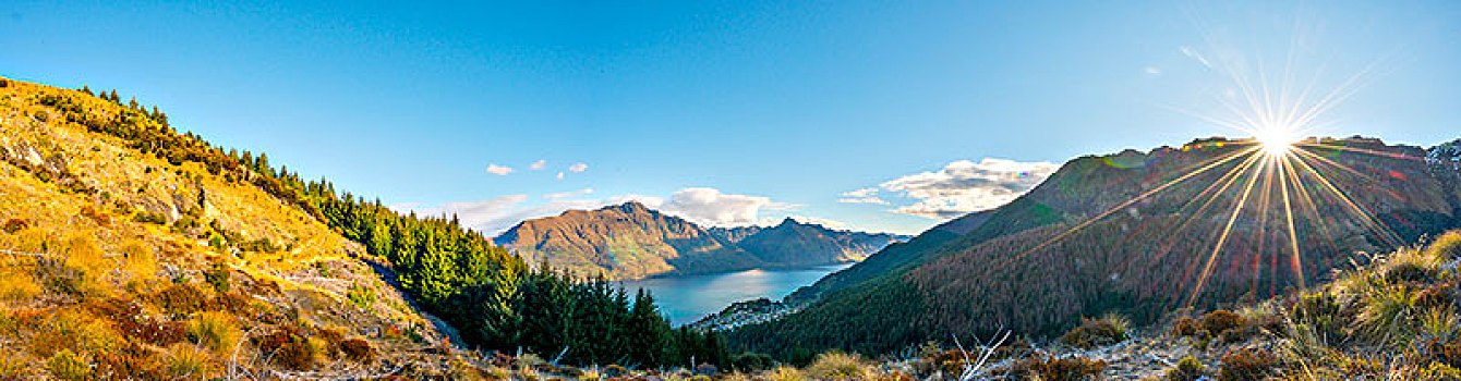 山,瓦卡蒂普湖,景色,自然保护区,皇后镇,奥塔哥地区,南部地区,新西兰,大洋洲