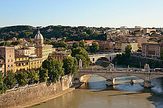 罗马,航拍,古代建筑,桥,河,台伯河,意大利