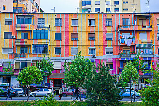 彩色,建筑,中心,地拉那,阿尔巴尼亚,欧洲