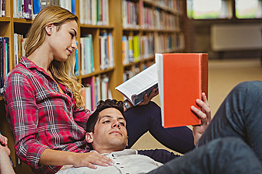 学生,读,书本,躺着,同学,图书馆