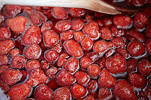 草莓,湿透,果酱,制作,加热