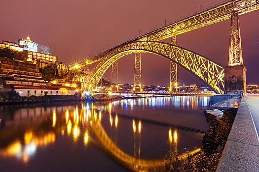 桥,波尔图,夜晚,葡萄牙