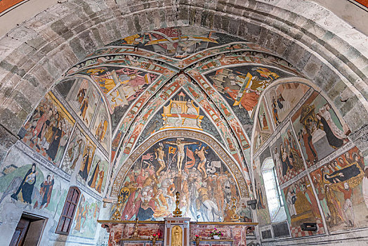 壁画,上方,圣坛,教区教堂,教会,15世纪,皮埃蒙特区,意大利,欧洲