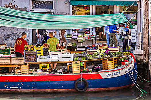 漂浮,果蔬,市场,船,威尼斯,意大利