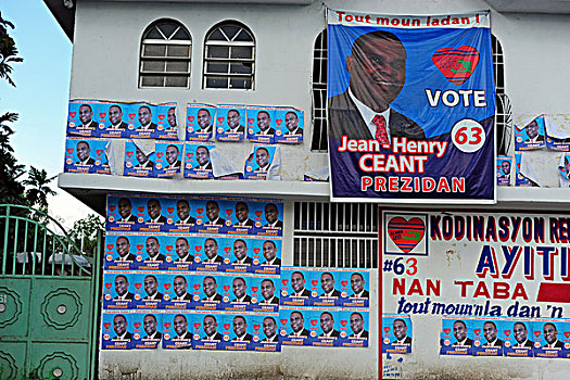 haiti,port,au,prince,advertisement,with,presidential,candidate,jean,henry,ceant