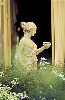 法国,巴黎,宫苑,雕塑,女人,正面,窗,植物