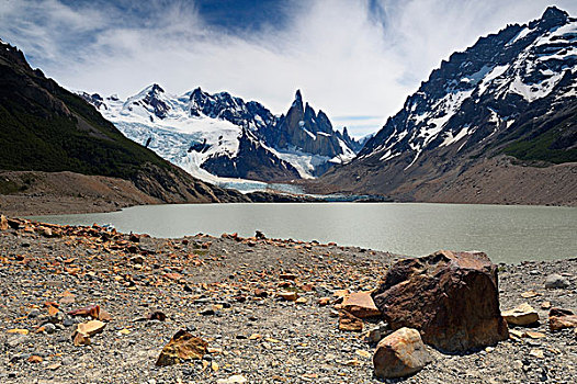 山,顶峰,冰河,泻湖,巴塔哥尼亚,安第斯山,阿根廷,南美