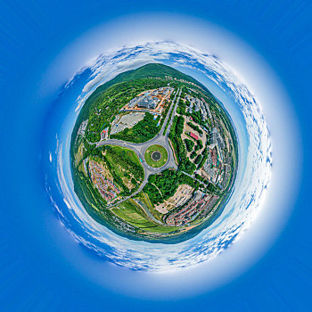 小行星视角航拍海南三亚亚龙湾国家旅游度假区街道球形全景图