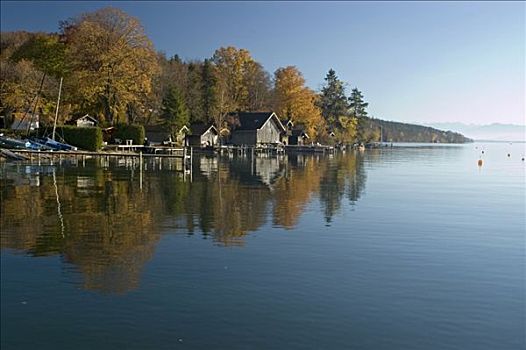 捕鱼,小屋,施塔恩贝格湖,巴伐利亚,德国