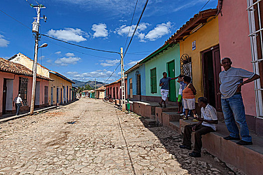街道,特色,彩色,房子,特立尼达,古巴,北美