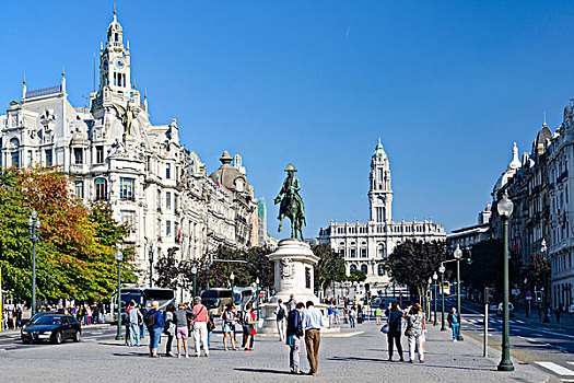 骑马雕像,广场,老城,波尔图,葡萄牙