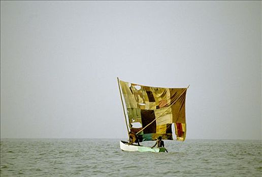 几内亚,两个男人,船,海洋
