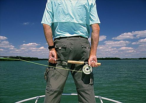 一个,男人,拿着,鱼竿,港口,佛罗里达,美国