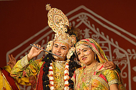 舞者,表演,克利须那神,跳舞,剧院,拿,靠近,德里,民族舞,工艺品,很多,有趣,北印度,印度,二月,2008年