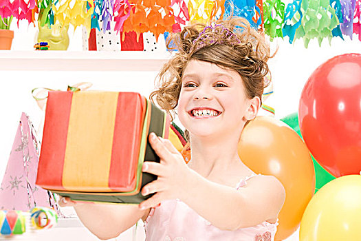 高兴,聚会,女孩,气球,礼盒