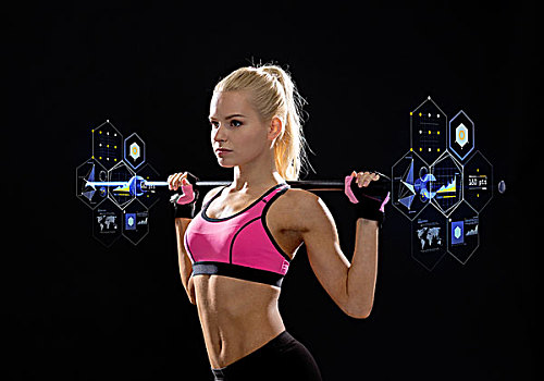 健身,运动,节食,概念,女人,练习,杠铃