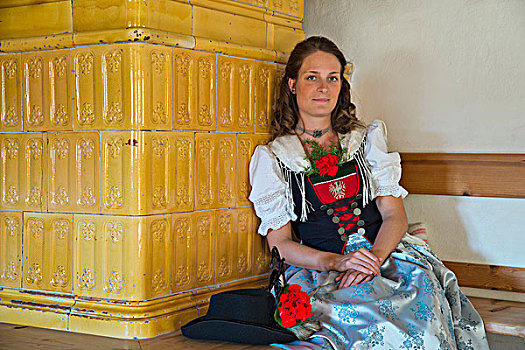 穿,特色,提洛尔,传统服装,阿亨湖地区,区域,奥地利,欧洲