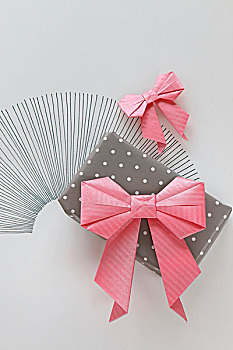 粉色,折纸,蝴蝶结,礼品包装,圆点花纹,纸
