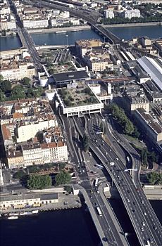 法国,里昂,航拍,地区,火车站