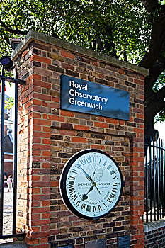 英格兰,伦敦,格林威治,大门,钟表,墙壁,户外,皇家,观测,展示,卑劣,时间,格林尼治时间