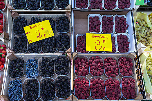 新鲜,黑莓,悬钩子属植物,树莓,悬钩子,壳,市场,柏林,德国,欧洲