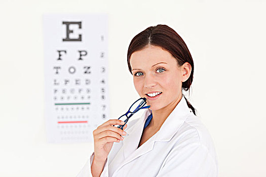 亲和,女性,光学设备,视力检查