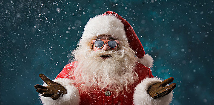 圣诞老人,戴着,墨镜,跳舞,户外,北极,下雪,庆贺,圣诞节,努力