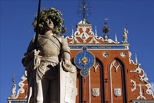 雕塑,正面,房子,市政厅,里加,拉脱维亚,波罗的海国家