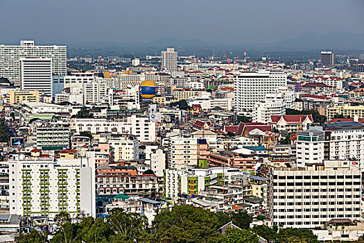 城市,热气球,高处,世界,芭提雅,省,泰国,亚洲