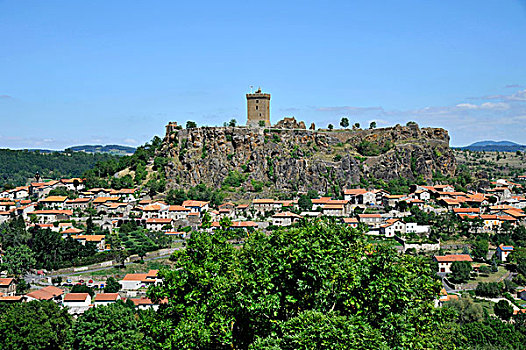 法国,奥弗涅,上卢瓦尔省,俯视,乡村,中世纪,城堡,岩石,海岬,背景