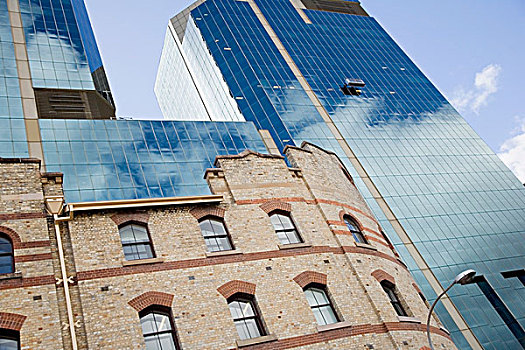 玻璃,摩天大楼,砖砌建筑