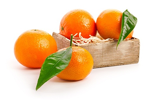 橙色,柑桔,绿叶,隔绝,白色背景,背景
