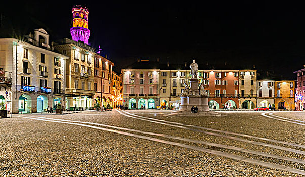 广场,光亮,天使,塔,纪念建筑,夜晚,韦尔切利,意大利,欧洲