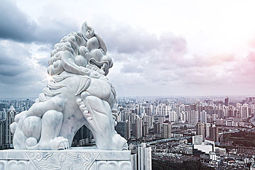 石狮,城市,天际线,上海
