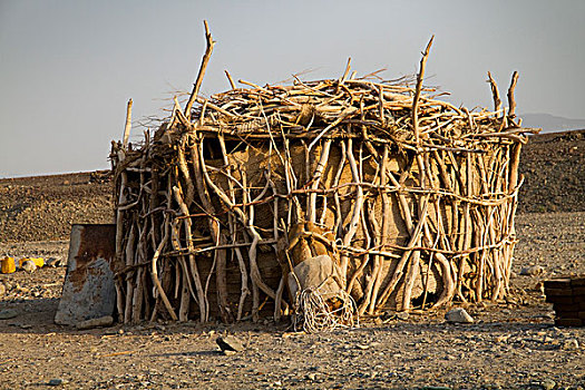 小屋,乡村,淡啤酒,达纳基尔凹地,埃塞俄比亚,非洲