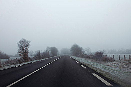 法国,道路,乡野,遮盖,霜