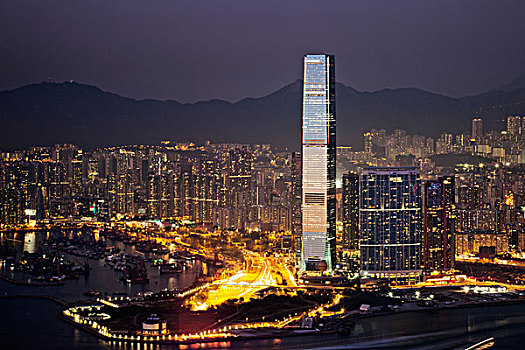 俯拍,城市,国际贸易,中心,西部,九龙,香港,中国