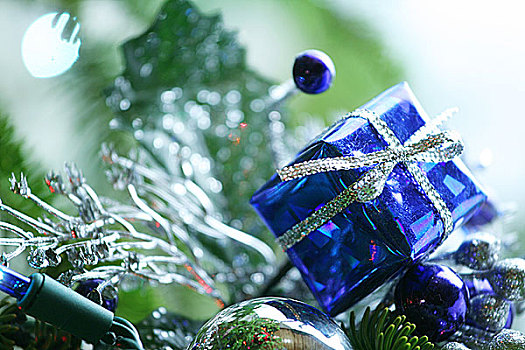蓝色,礼物,装饰,圣诞树
