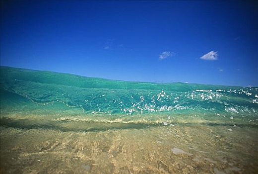 夏威夷,青绿色,碎波,沙子,清水,蓝天,特写