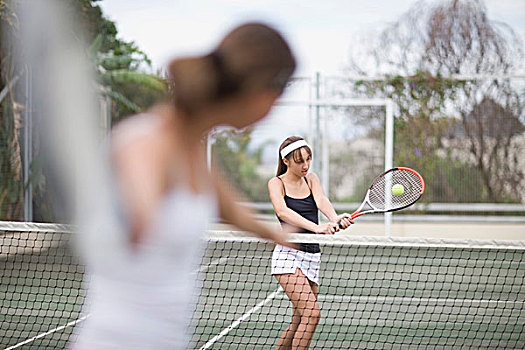 严肃,女孩,玩,网球