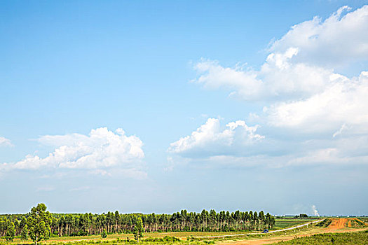 白云,草地,乡村公路